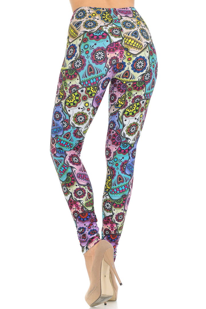 Creamy Soft Premium Women's Leggings Sugar Skull Regular Size, High Rise, Stretchy & Comfortable Fit - by USA Fashion