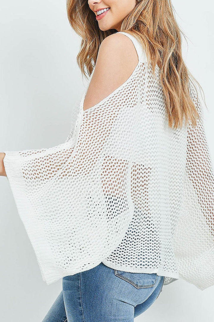 Crochet Wide Sleeve Cold Shoulder Top