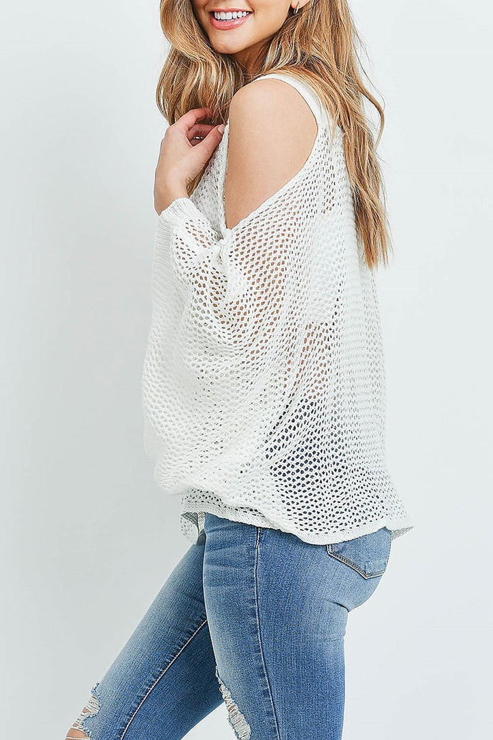 Crochet Wide Sleeve Cold Shoulder Top