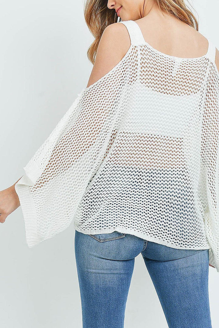 Crochet Wide Sleeve Cold Shoulder Top