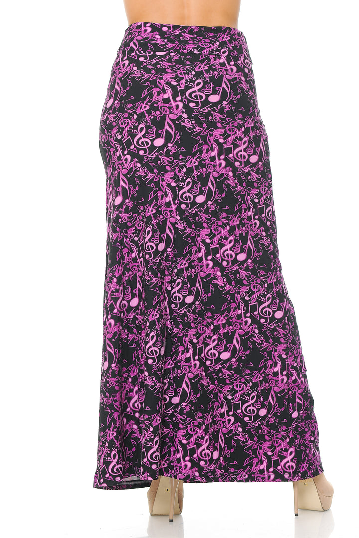 Buttery Soft Electric Fuchsia Music Note Maxi Skirt (One Size Regular,Fuchsia)