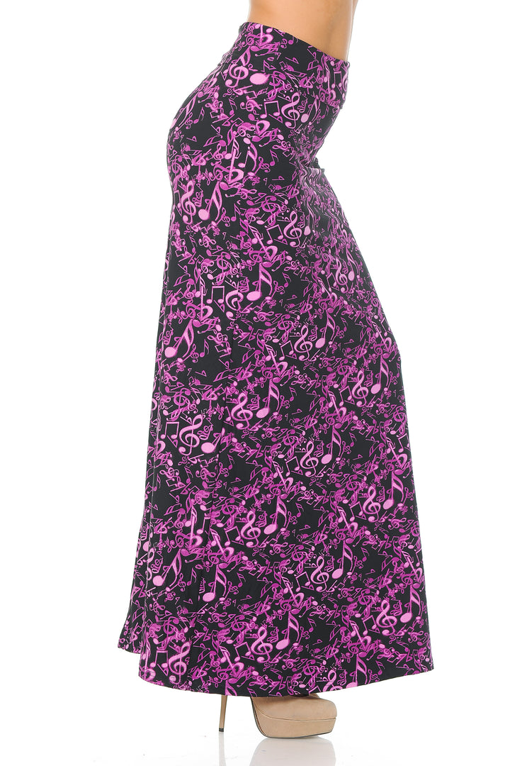 Buttery Soft Electric Fuchsia Music Note Maxi Skirt (One Size Regular,Fuchsia)
