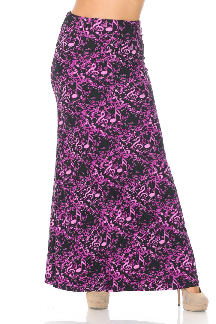 Buttery Soft Electric Fuchsia Music Note Maxi Skirt (One Size Regular,Fuchsia)