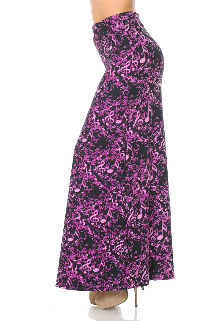 Buttery Soft Electric Fuchsia Music Note Maxi Skirt (One Size Regular,Fuchsia)