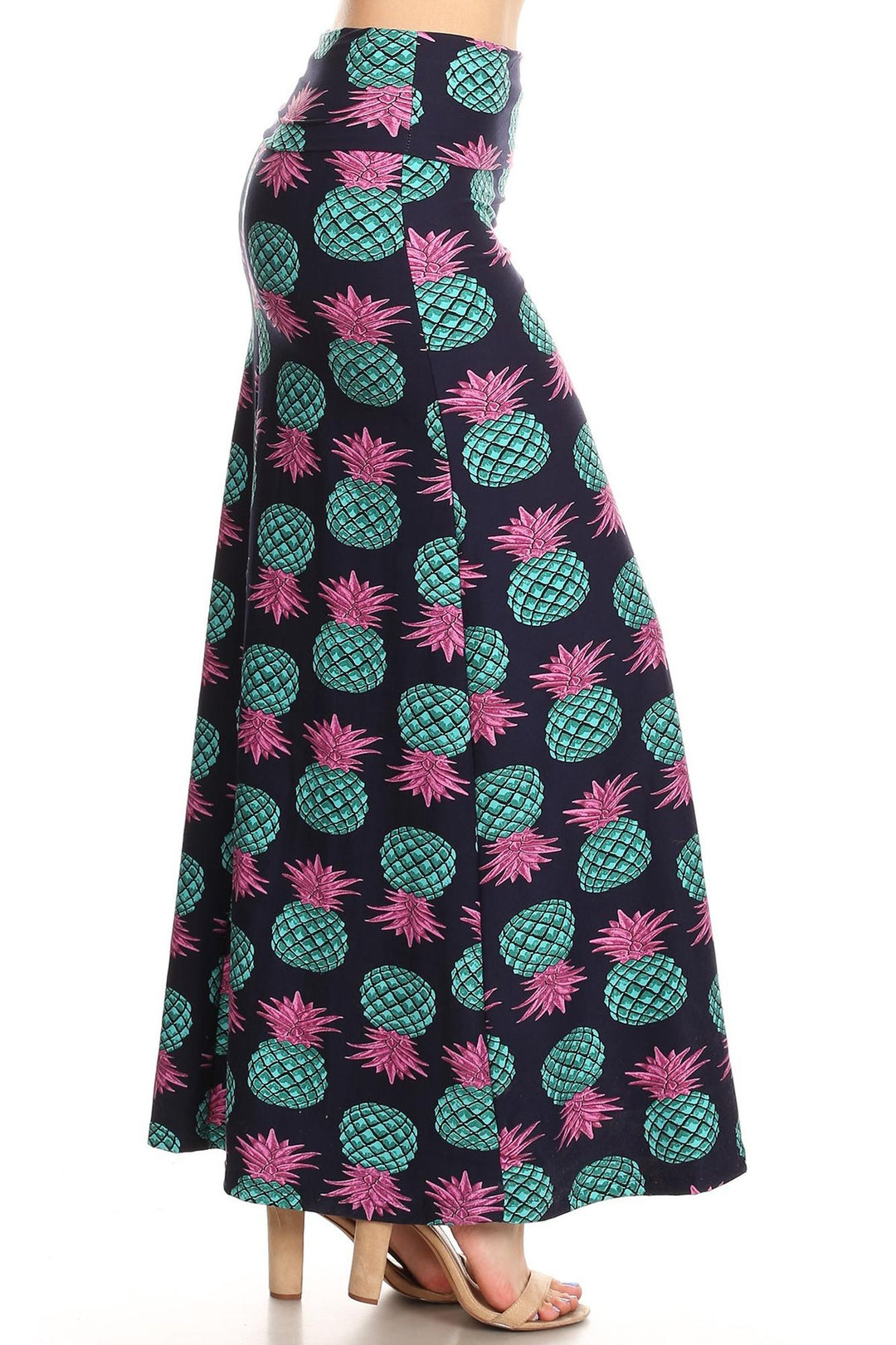 Buttery Soft Teal Pineapple Plus Size Maxi Skirt (One Size Plus,Teal)
