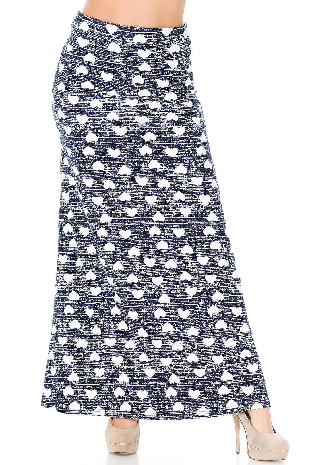 Buttery Soft Rustic Hearts Plus Size Maxi Skirt (One Size Plus,Blue)