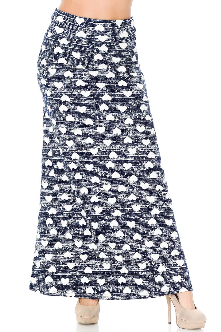 Buttery Soft Rustic Hearts Plus Size Maxi Skirt (One Size Plus,Blue)