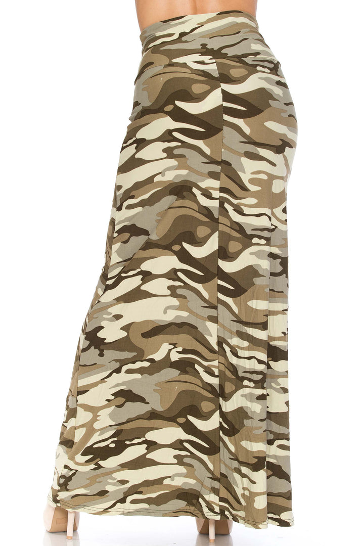 Buttery Soft Light Olive Camouflage Maxi Skirt (One Size Regular,Olive)