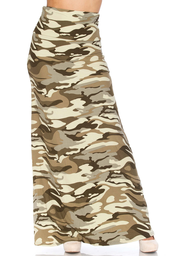 Buttery Soft Light Olive Camouflage Maxi Skirt (One Size Regular,Olive)