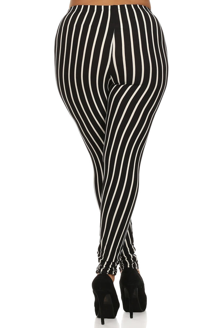 Plus Size - Buttery Soft Vertical Black Pinstripe Print Leggings