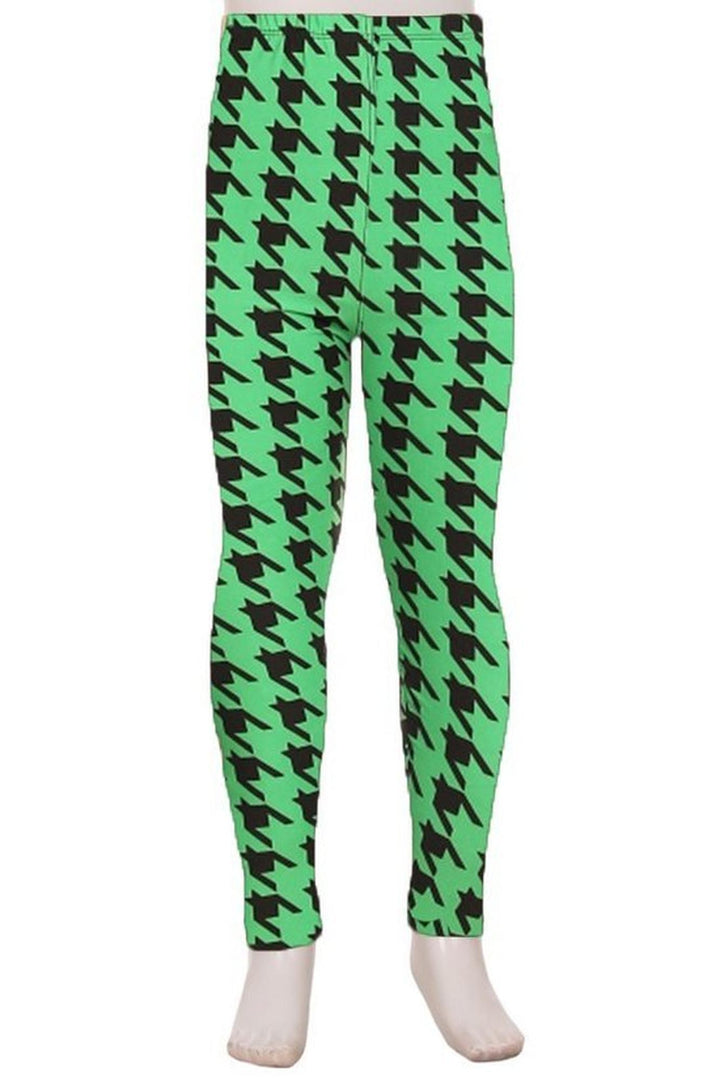 Buttery Smooth Green Houndstooth Kids Leggings