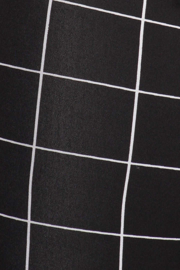 Black and White Grid Print High Waisted Treggings with Button Front