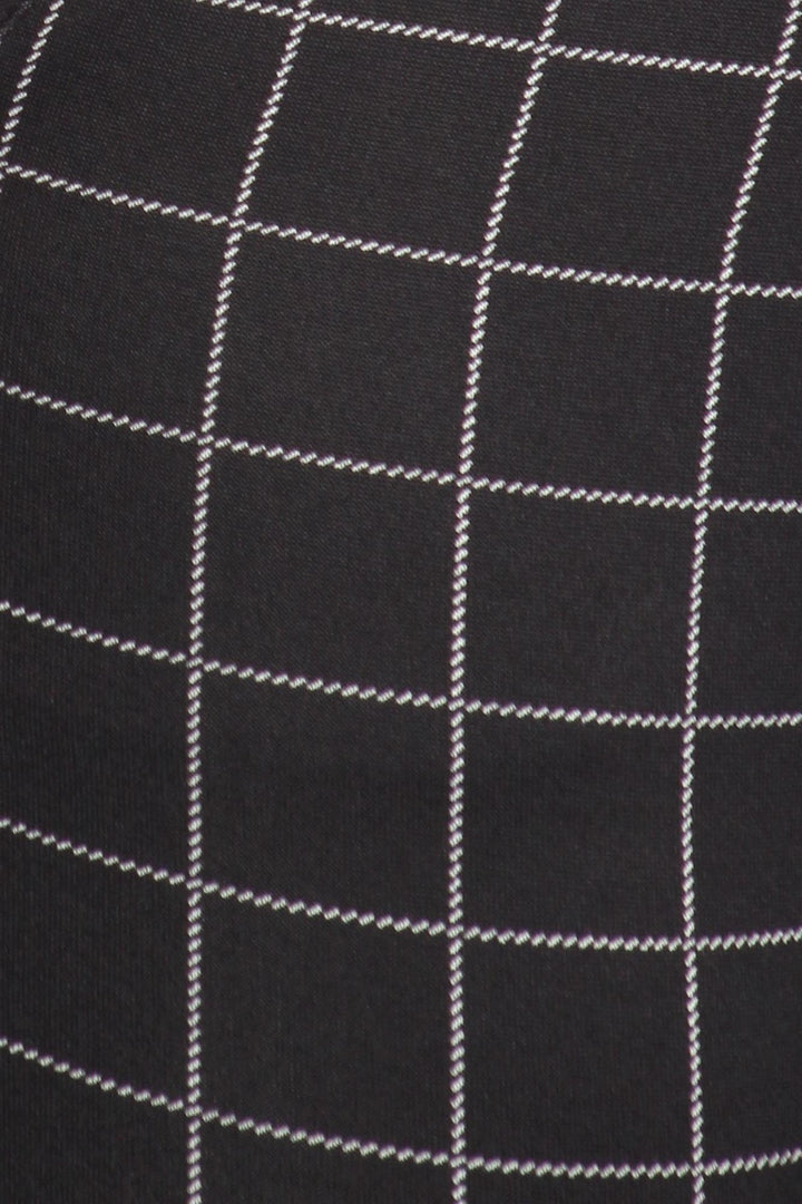 Black and White Grid Print High Waisted Body Sculpting Treggings with Pockets
