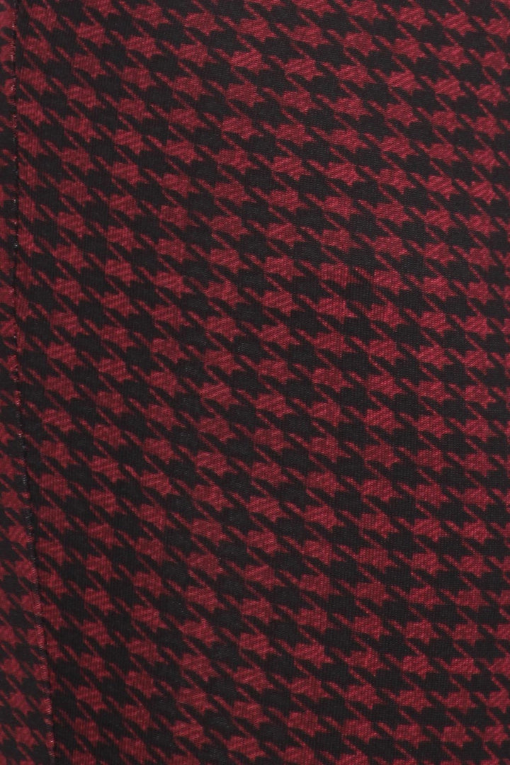 Burgundy Houndstooth High Waisted Body Sculpting Treggings with Pockets