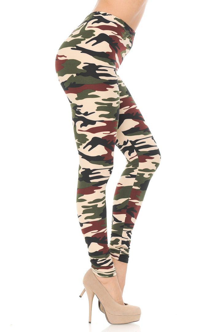 Buttery Soft Cozy Camouflage Plus Size Leggings (One Size Plus,Brown)