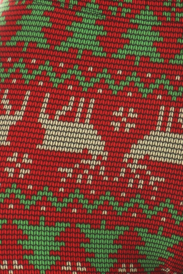 Buttery Soft Faux Knit Reindeer and Holiday Tree Plus Size Leggings (One Size Plus,Burgundy)