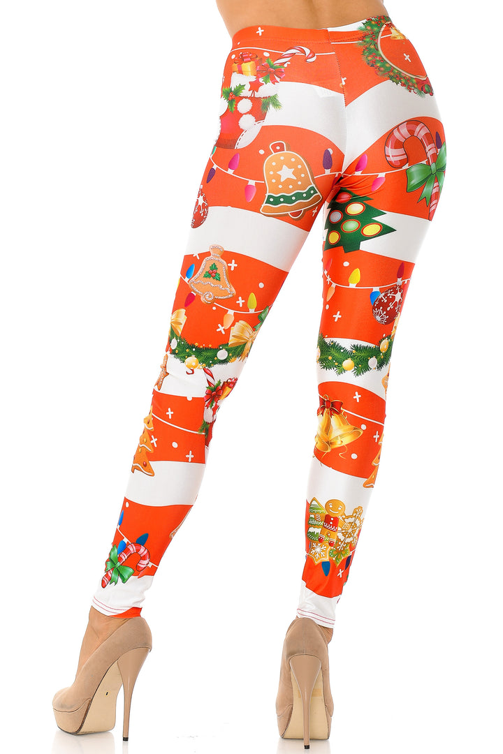 Holiday Festive Red Christmas Garland Wrap Leggings - Plus Size - 1XL 2XL 3XL