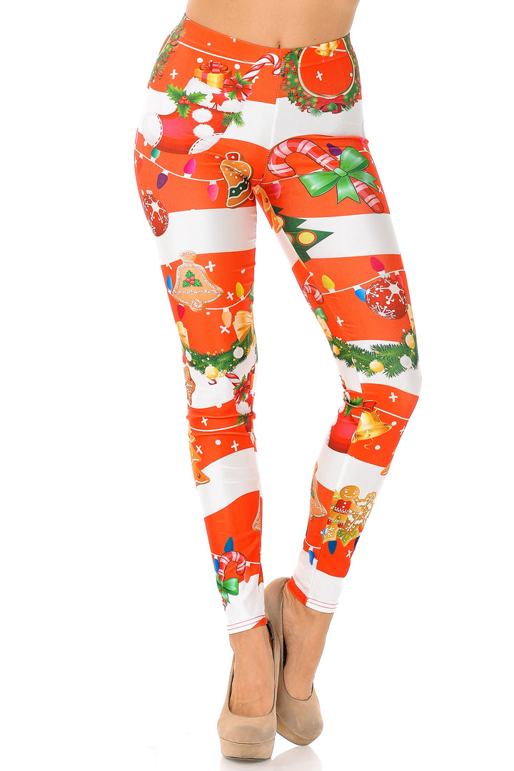 Holiday Festive Red Christmas Garland Wrap Leggings - Plus Size - 1XL 2XL 3XL
