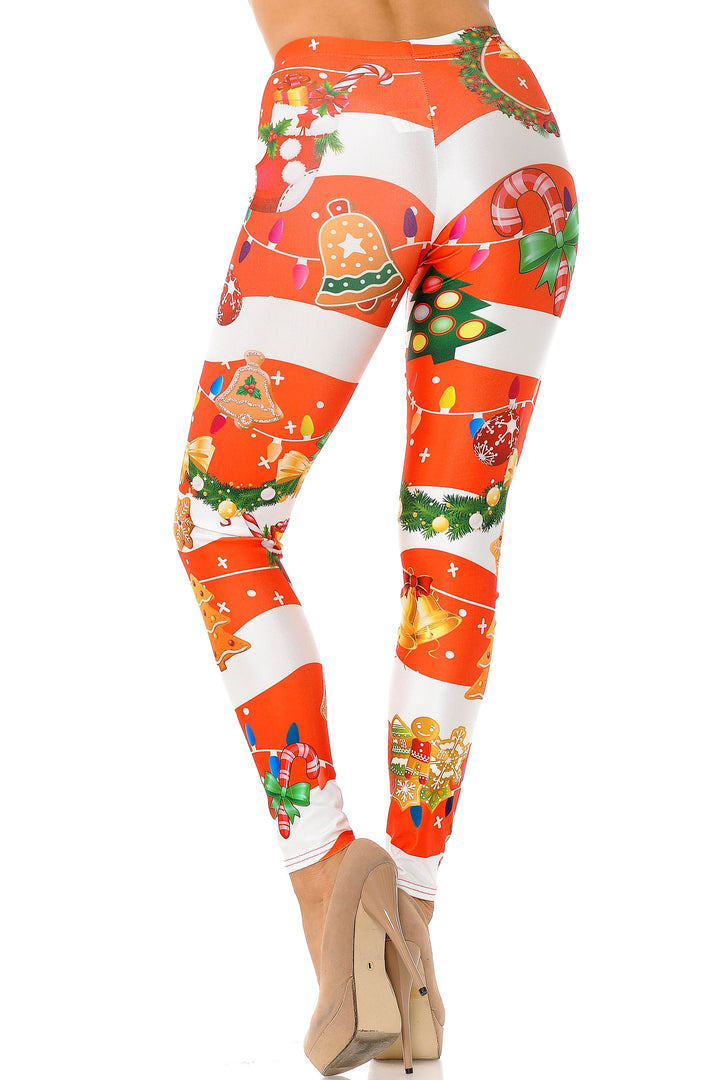 Holiday Festive Red Christmas Garland Wrap Leggings - Plus Size - 1XL 2XL 3XL