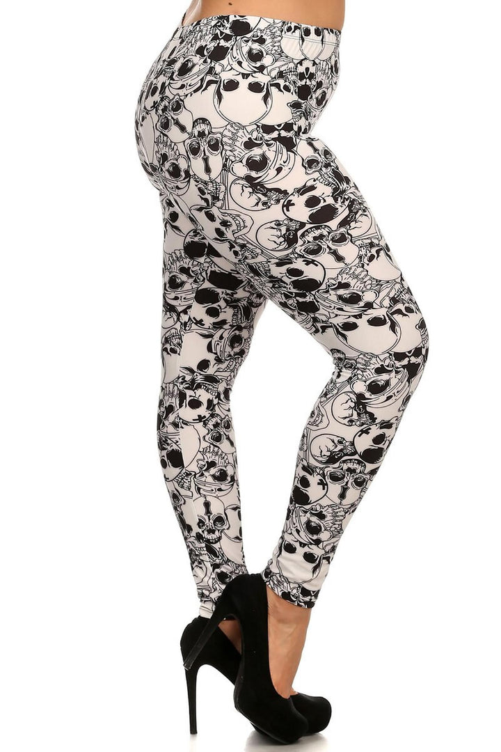 Plus Size - Buttery Soft White Layers of Skulls Leggings - One Size Plus