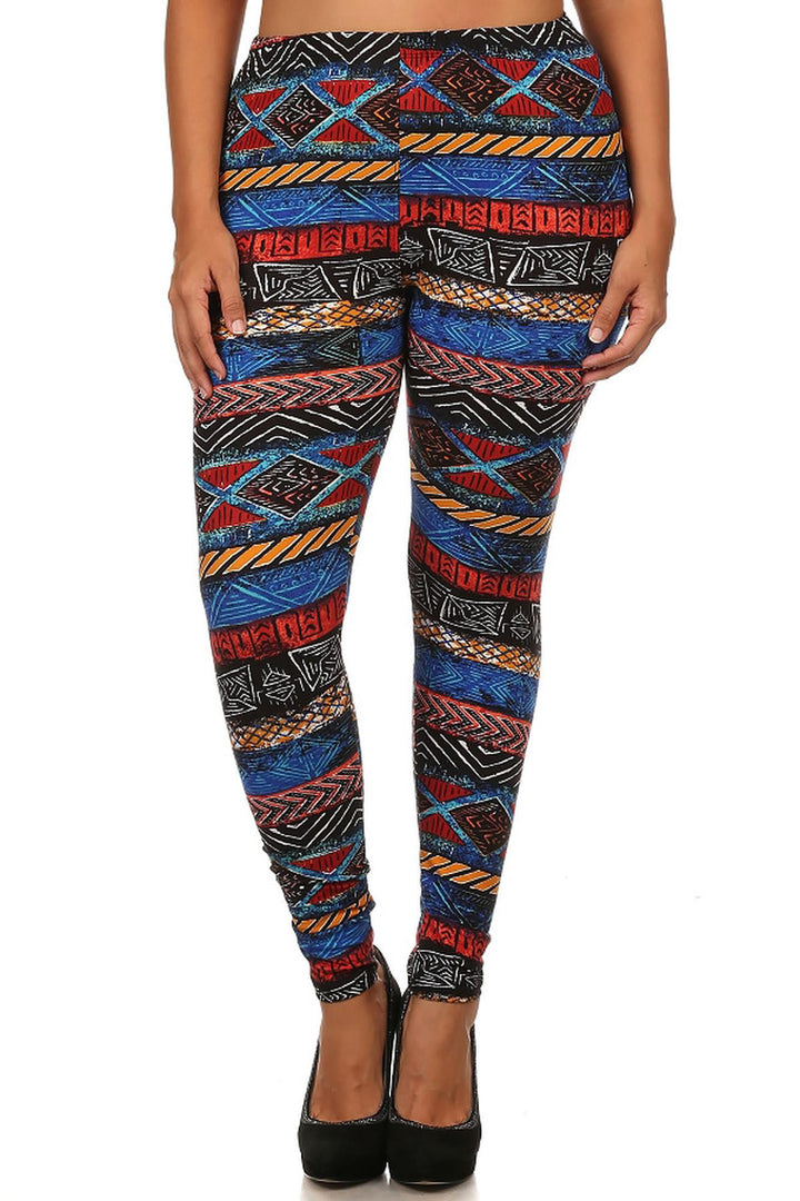 Plus Size - Buttery Soft Tulum Tribal Leggings - One Size Plus