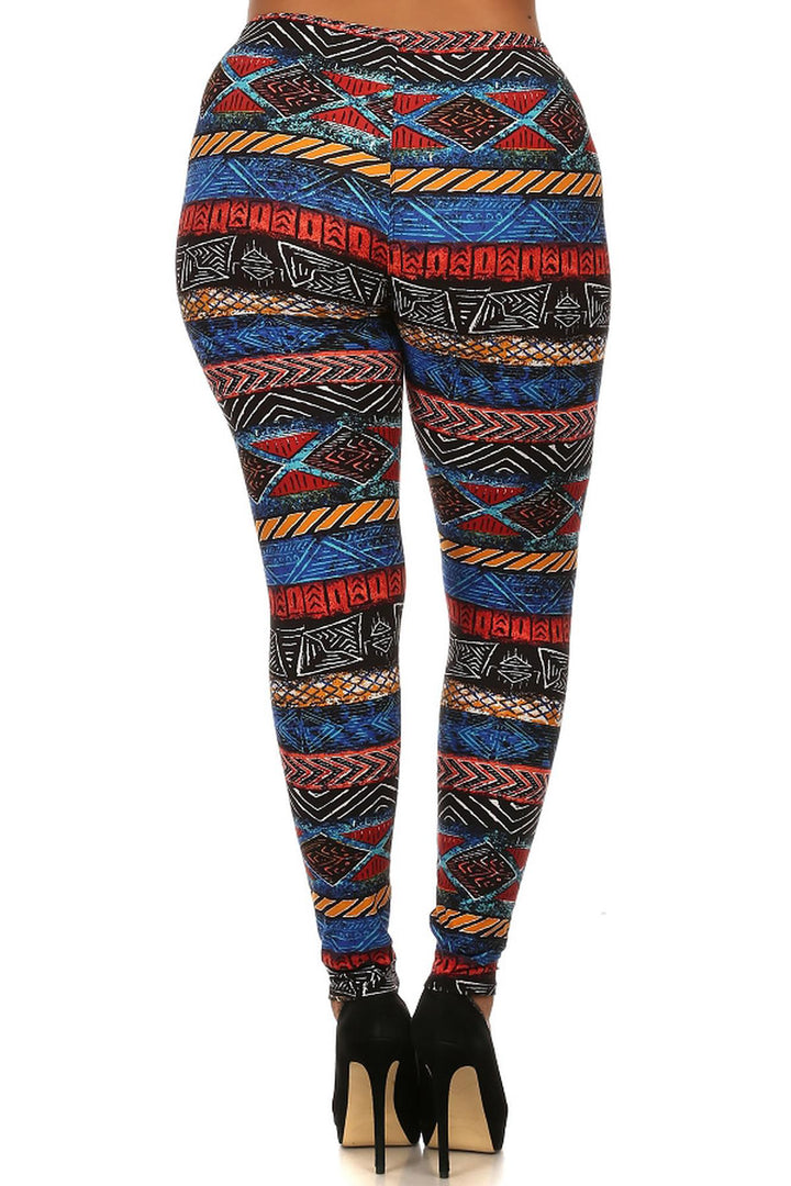 Plus Size - Buttery Soft Tulum Tribal Leggings - One Size Plus