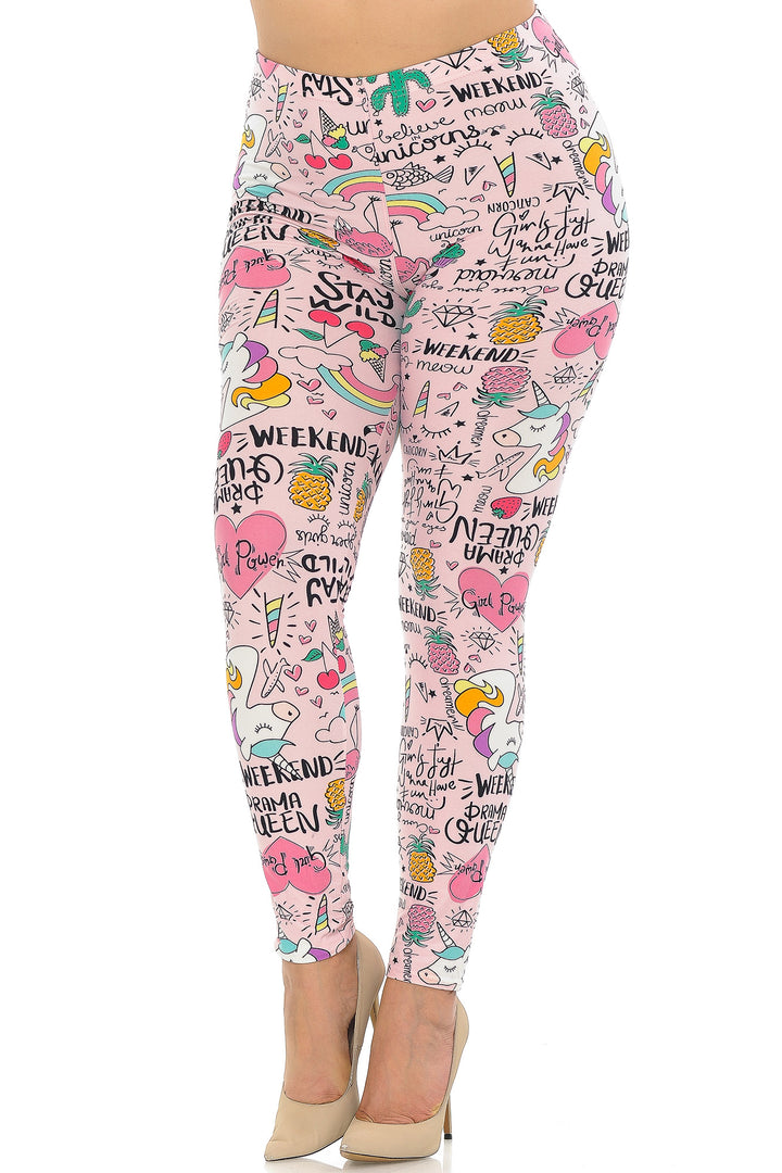 Buttery Soft Weekend Drama Queen Plus Size Leggings (One Size Plus,Pink)