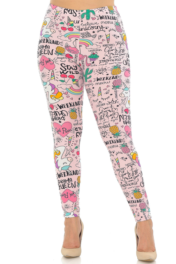 Buttery Soft Weekend Drama Queen Plus Size Leggings (One Size Plus,Pink)