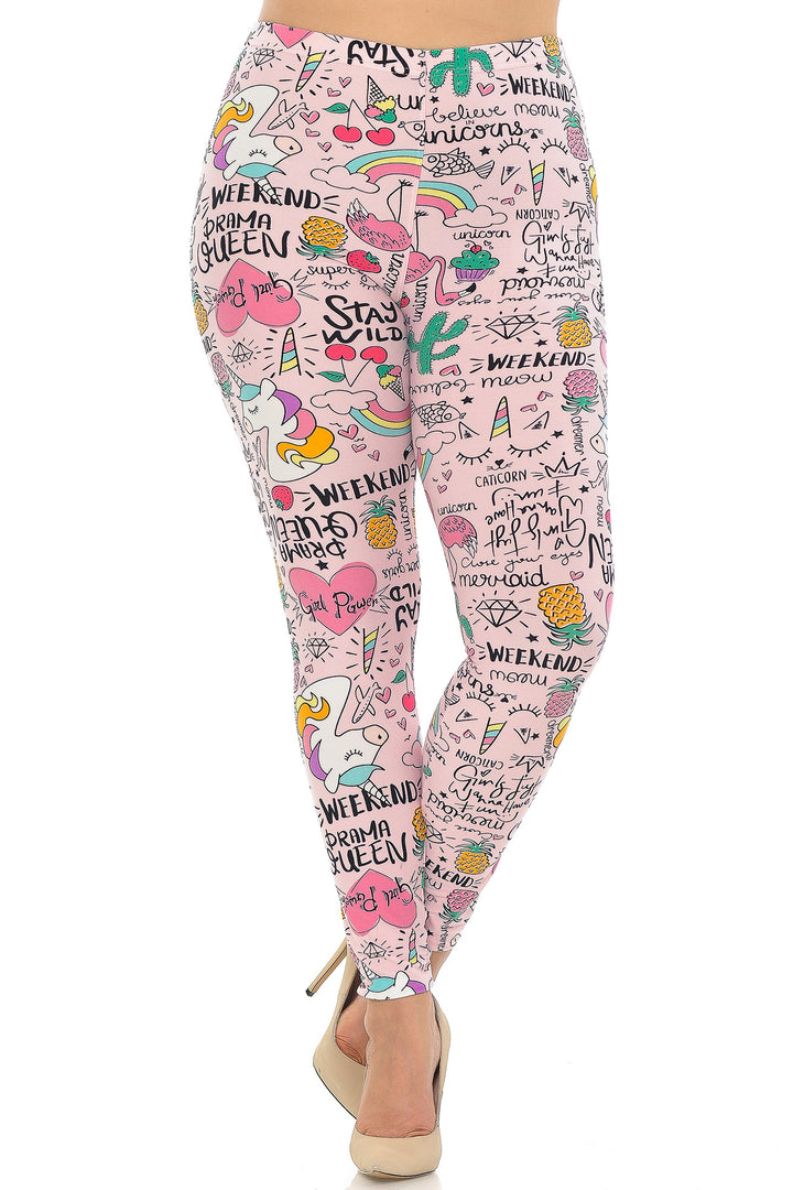 Buttery Soft Weekend Drama Queen Plus Size Leggings (One Size Plus,Pink)