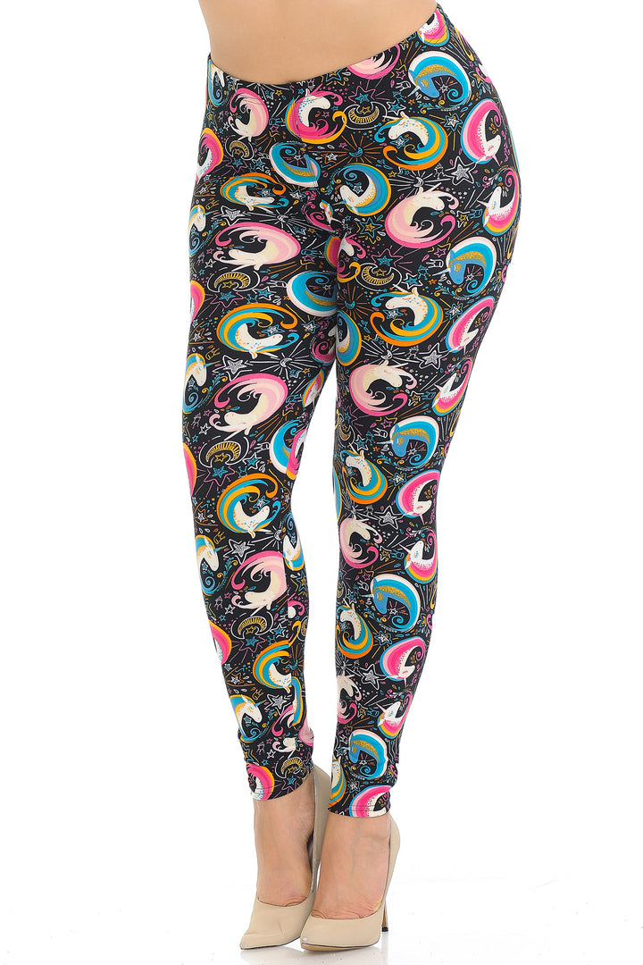 Buttery Soft Groovy Hip Unicorn Plus Size Leggings (One Size Plus,Multi Color Bold)