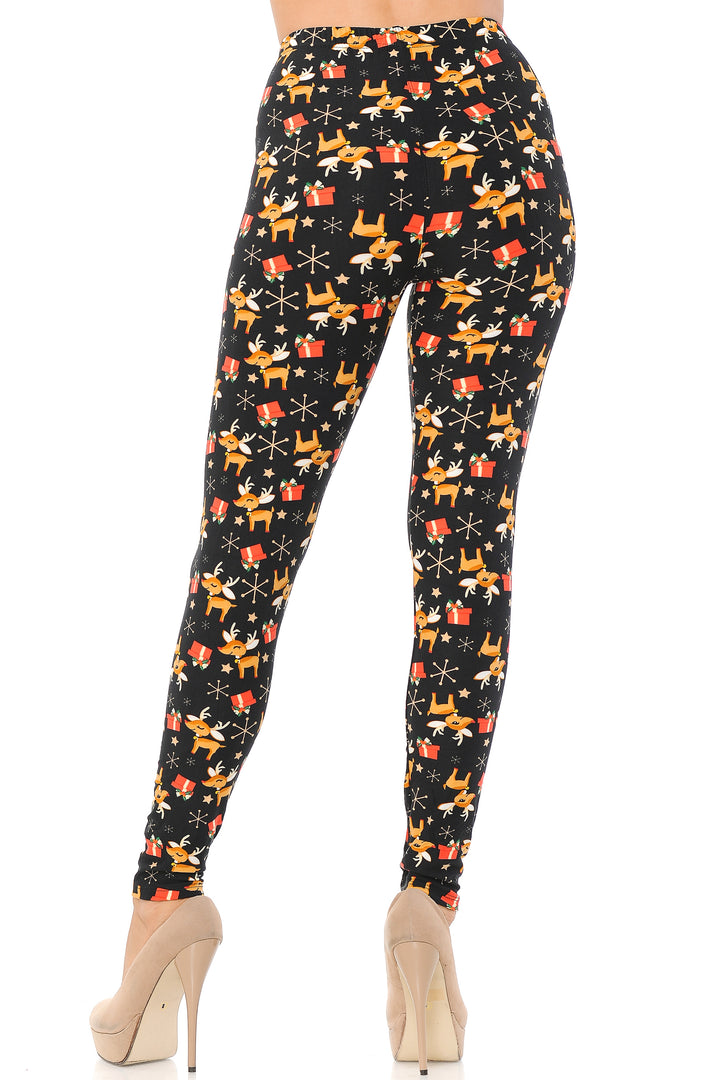 Buttery Soft Presents and Baby Reindeer Christmas Plus Size Leggings (One Size Plus,Black)