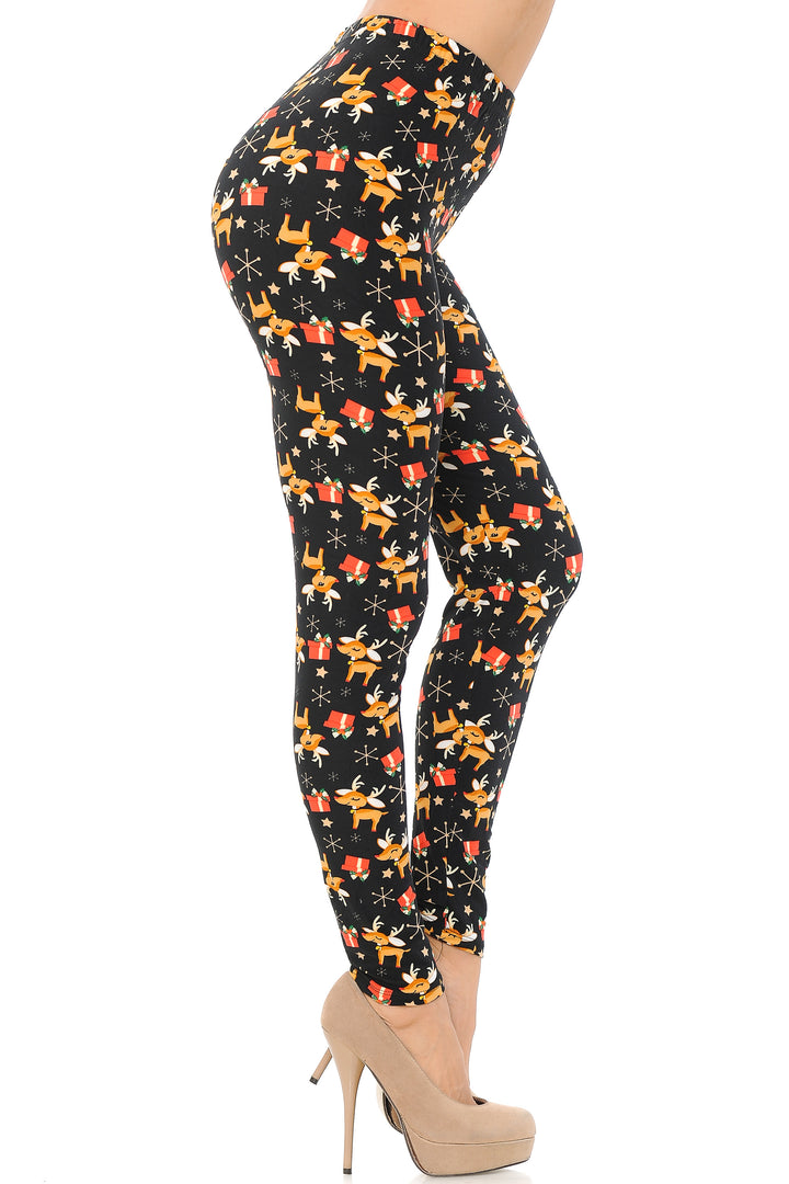 Buttery Soft Presents and Baby Reindeer Christmas Plus Size Leggings (One Size Plus,Black)