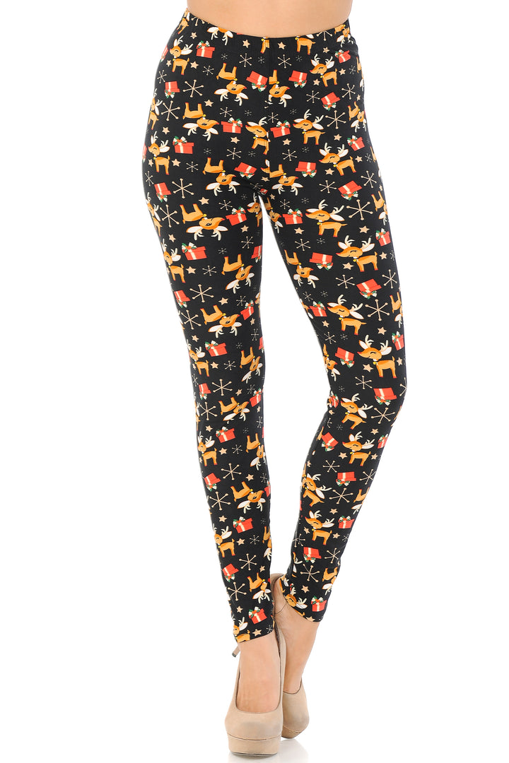 Buttery Soft Presents and Baby Reindeer Christmas Plus Size Leggings (One Size Plus,Black)