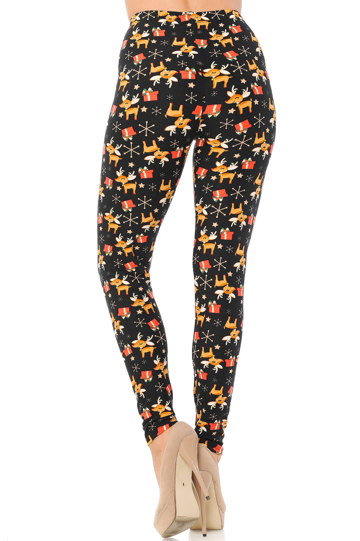 Buttery Soft Presents and Baby Reindeer Christmas Plus Size Leggings (One Size Plus,Black)