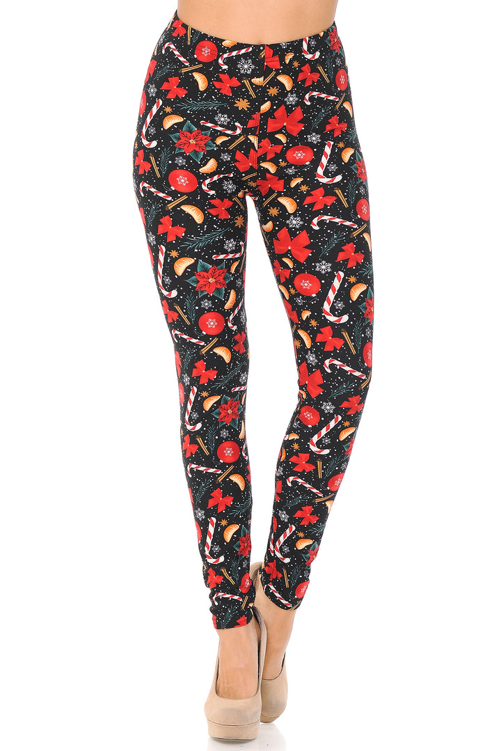 Buttery Soft Traditional Country Christmas Plus Size Leggings (One Size Plus,Red)