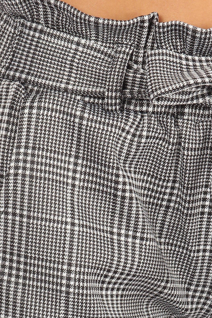 Houndstooth Plaid High Waisted Paper Bag Tie Front Pants