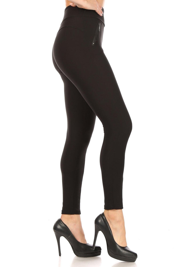 Black High Waisted Treggings with Zipper Pockets