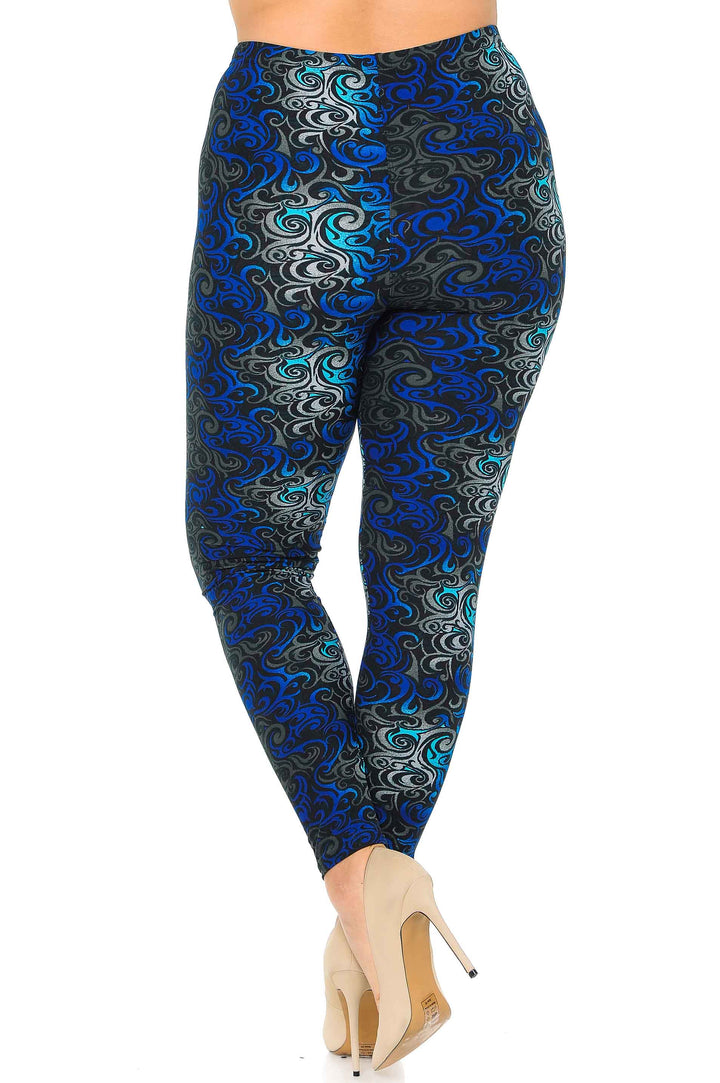 Buttery Soft Blue Tangled Swirl Plus Size Leggings (One Size Plus,Blue)