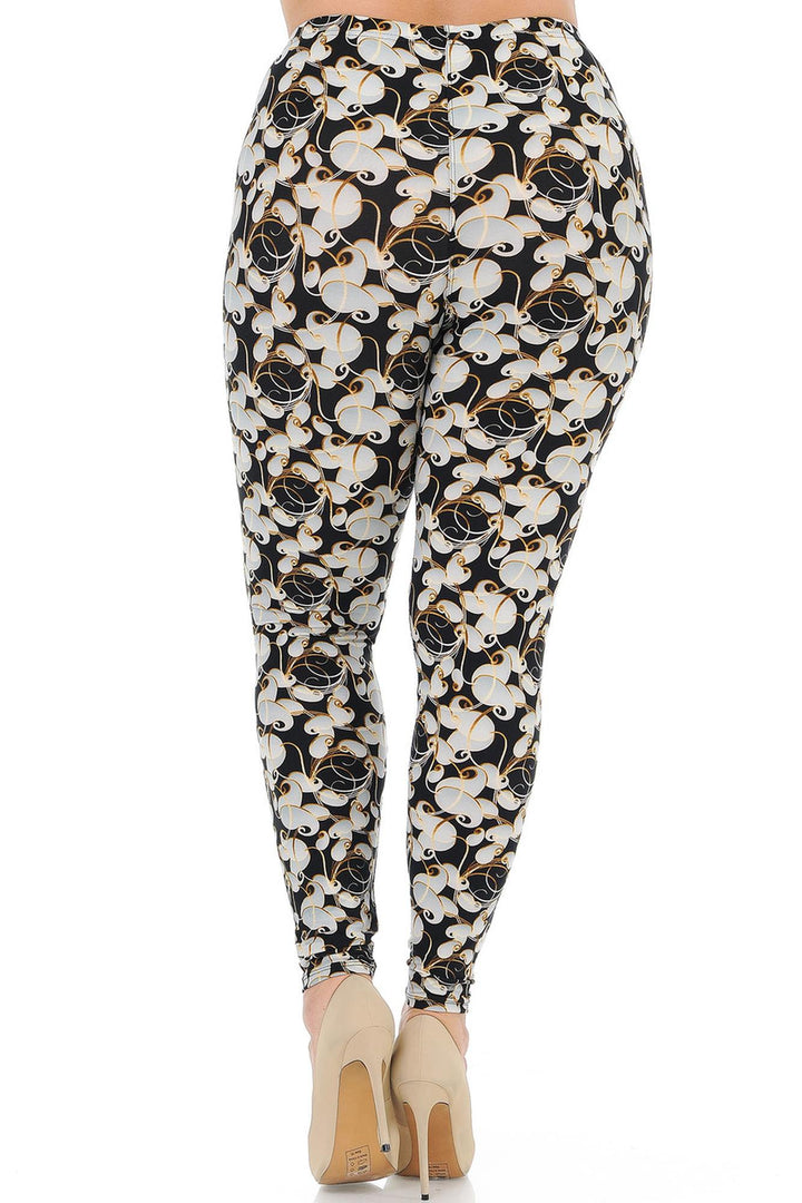 Buttery Soft Ivory Petals Plus Size Leggings (One Size Plus,Ivory)