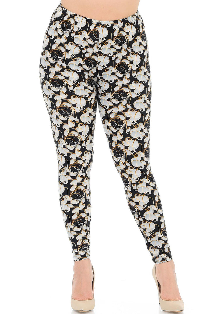 Buttery Soft Ivory Petals Plus Size Leggings (One Size Plus,Ivory)