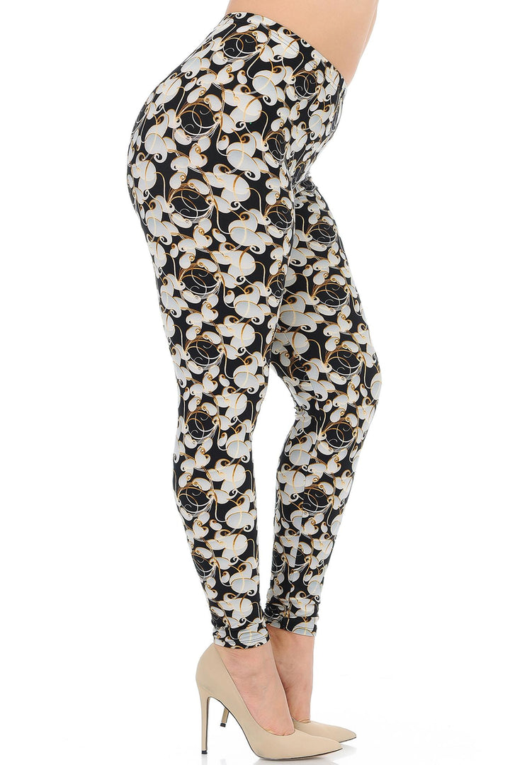 Buttery Soft Ivory Petals Plus Size Leggings (One Size Plus,Ivory)