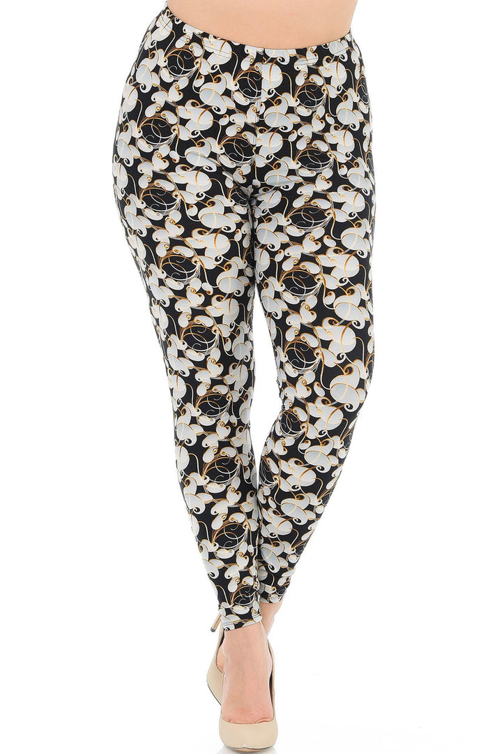 Buttery Soft Ivory Petals Plus Size Leggings (One Size Plus,Ivory)