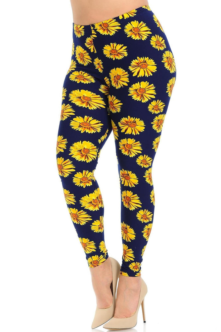 World of Leggings - Buttery Soft Summer Daisy Plus Size Leggings