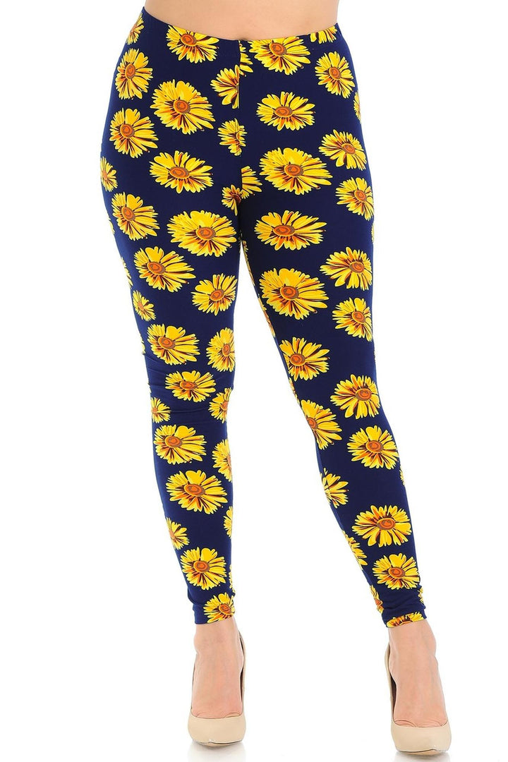World of Leggings - Buttery Soft Summer Daisy Plus Size Leggings