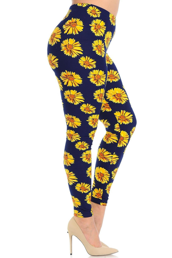 World of Leggings - Buttery Soft Summer Daisy Plus Size Leggings