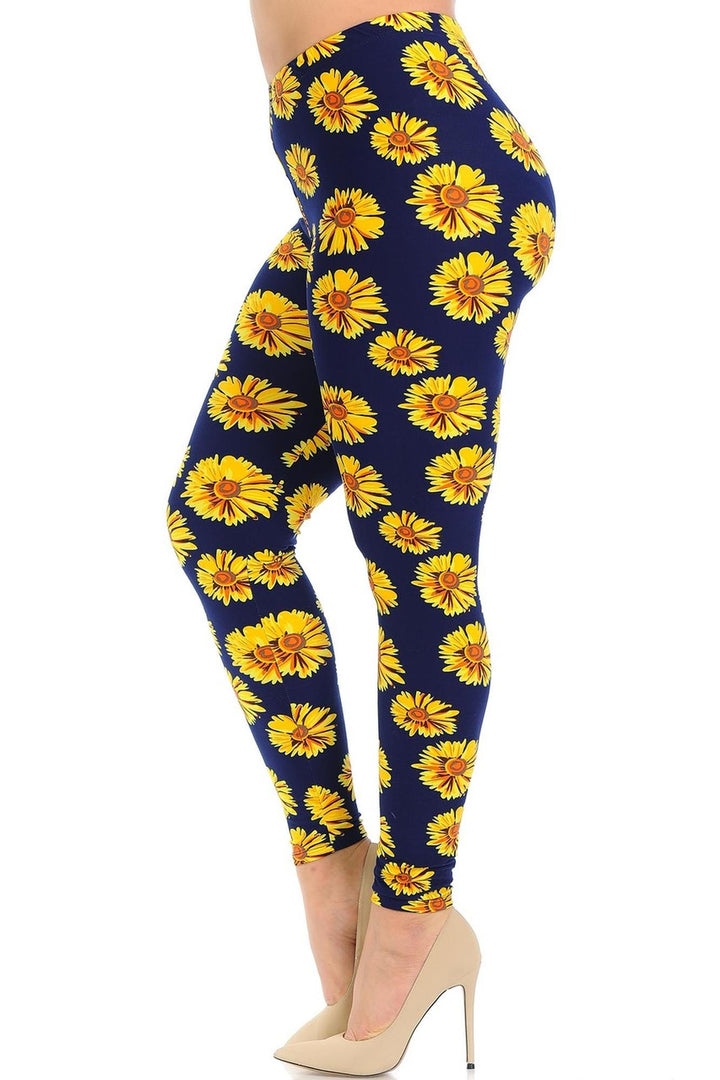 World of Leggings - Buttery Soft Summer Daisy Plus Size Leggings