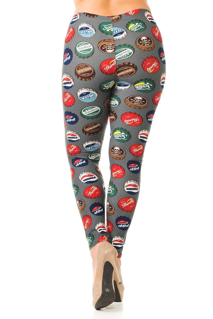 Plus Size - Buttery Soft Groovy Bottle Cap Print Leggings