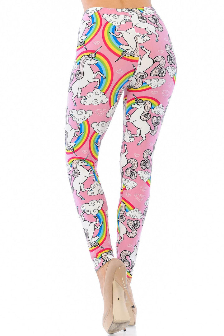 Buttery Soft Pink Rainbow Unicorn Plus Size Leggings (One Size Plus,Pink)