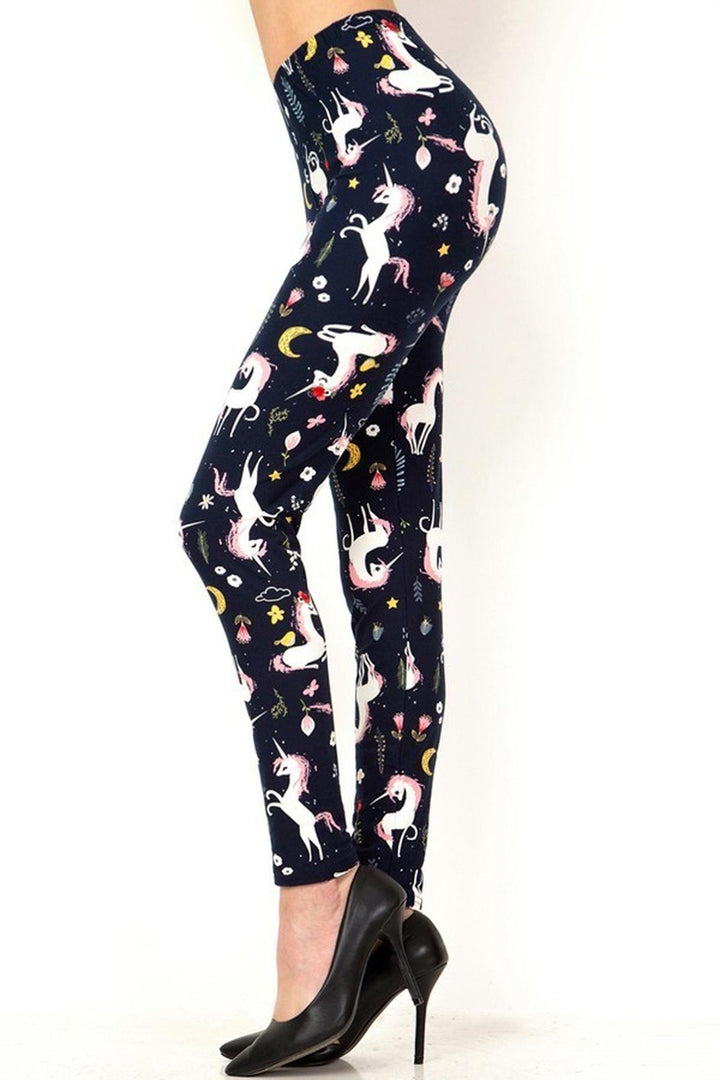 Buttery Soft Moonlight Unicorn Plus Size Leggings (One Size Plus,Navy)