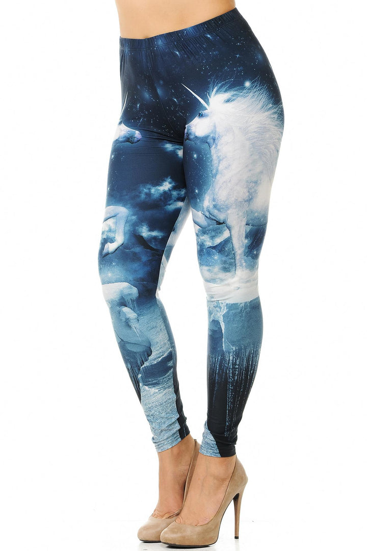 Creamy Soft Epic Unicorn Plus Size Leggings (One Size Plus,Blue)